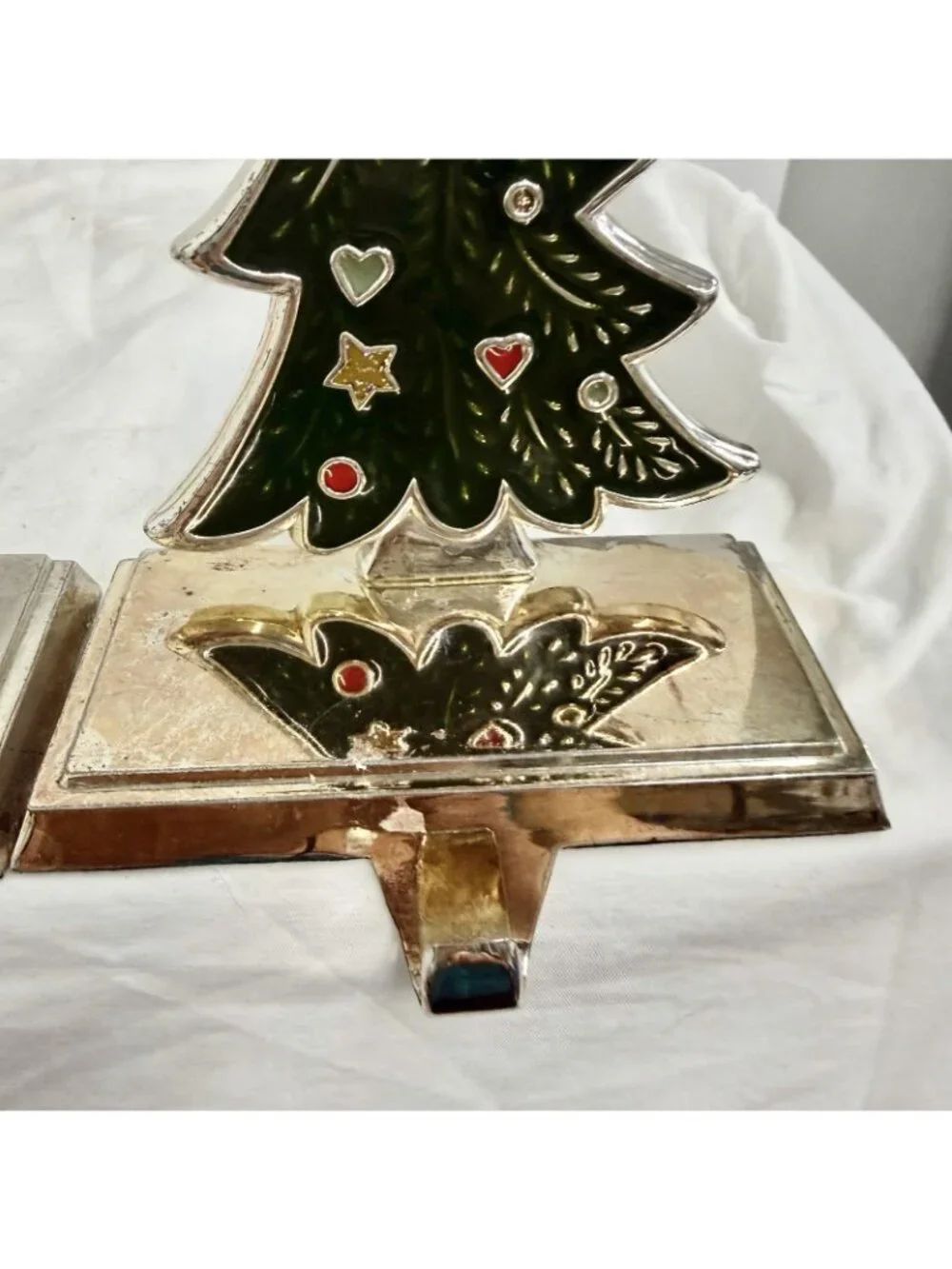 Enameled Christmas Stocking Holder Set Of 2 Tree & Snowman Metal Colorful